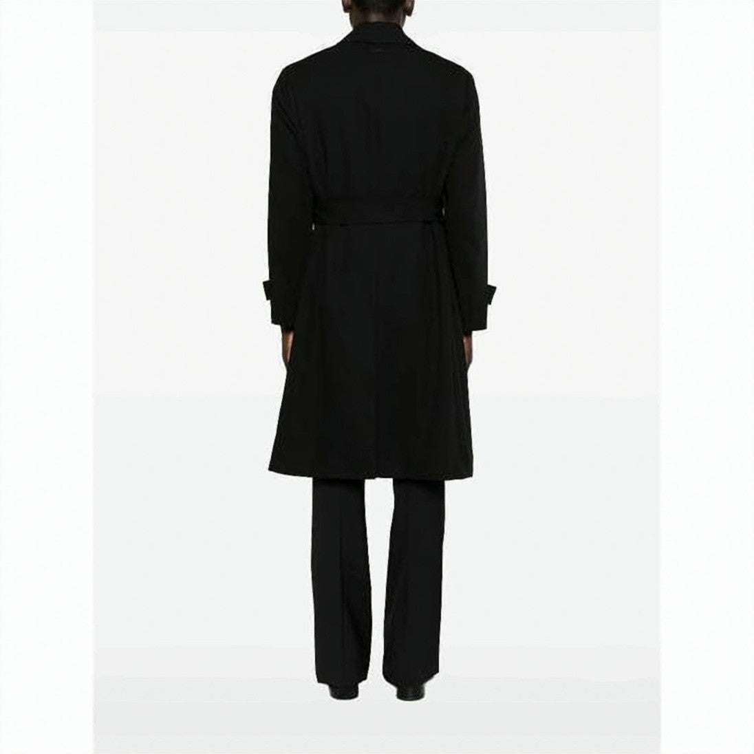 Lardini Long Black Wool Coat With Classic Collar
