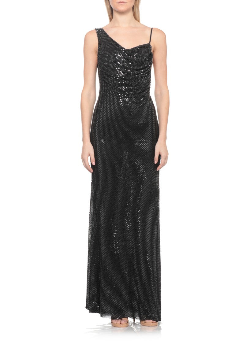Self-Portrait Rhinestone-Embellished Asymmetric Maxi Dress