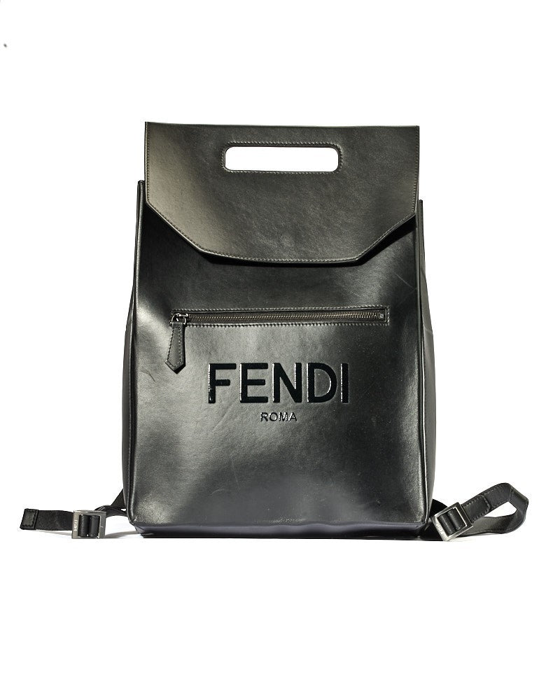 Fendi Logo Print Medium Black Backpack