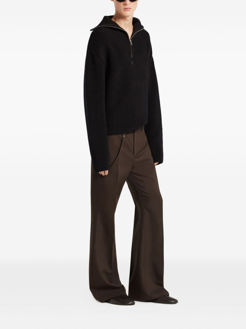 Courrèges Black Ribbed Knit High Collar Sweater