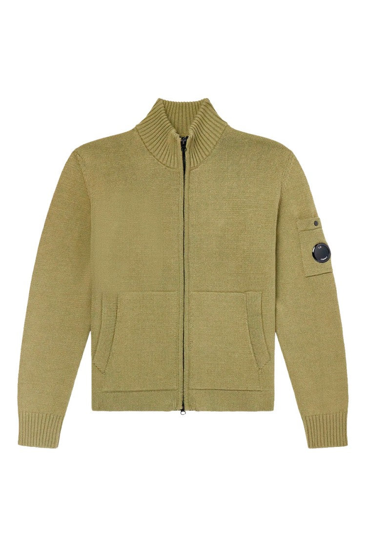 C.P. Company Olive Green Lens Detail Funnel-Neck Cotton Sweater