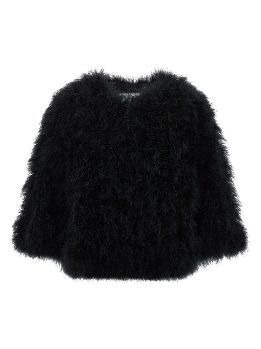 Yves Salomon Feather-Covered Jacket With Silk Lining And Cropped Design