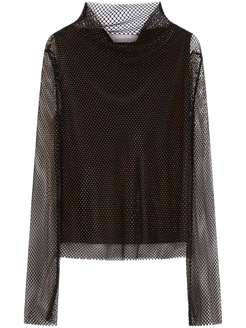 Max Mara Mesh High Neck Sweater With Long Sleeves