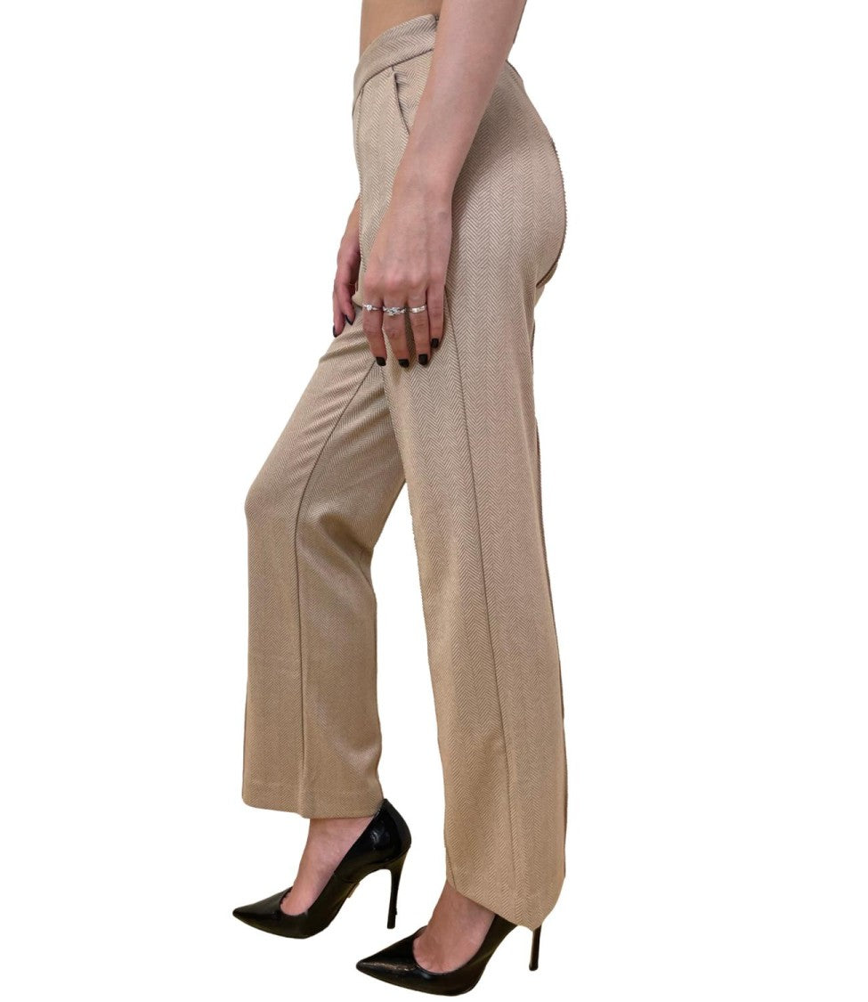 Max Mara Tailored Beige Straight-Leg Pants With Design