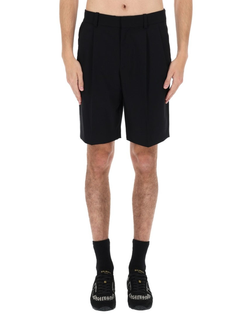 Balmain Neutrals Front Pleats Virgin Wool Shorts