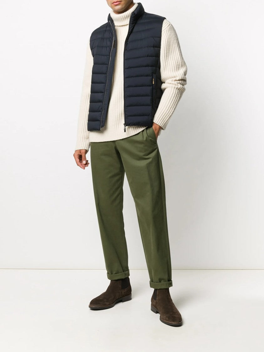Moorer Deep Navy Sleeveless Puffer Vest With Collar