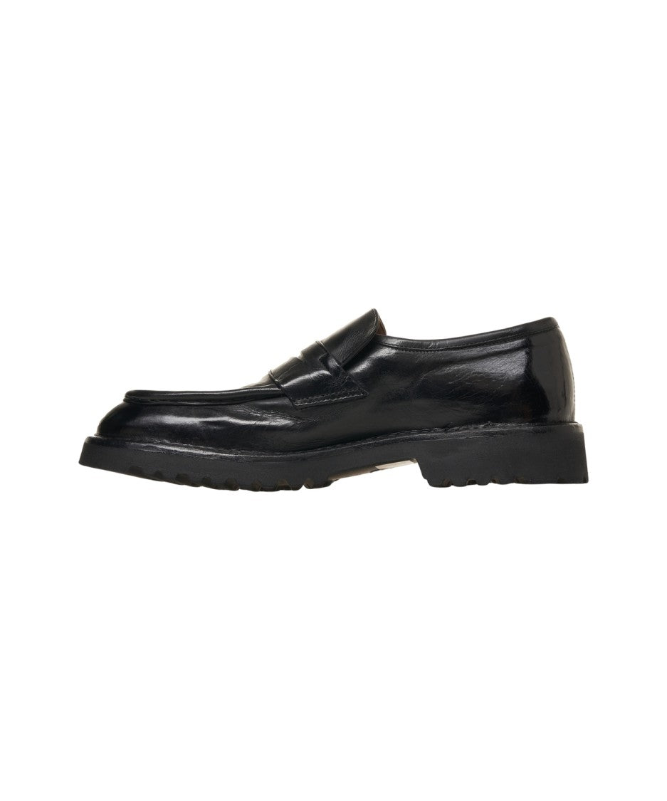 Green George Black Penny Loafers With Shaped Sole