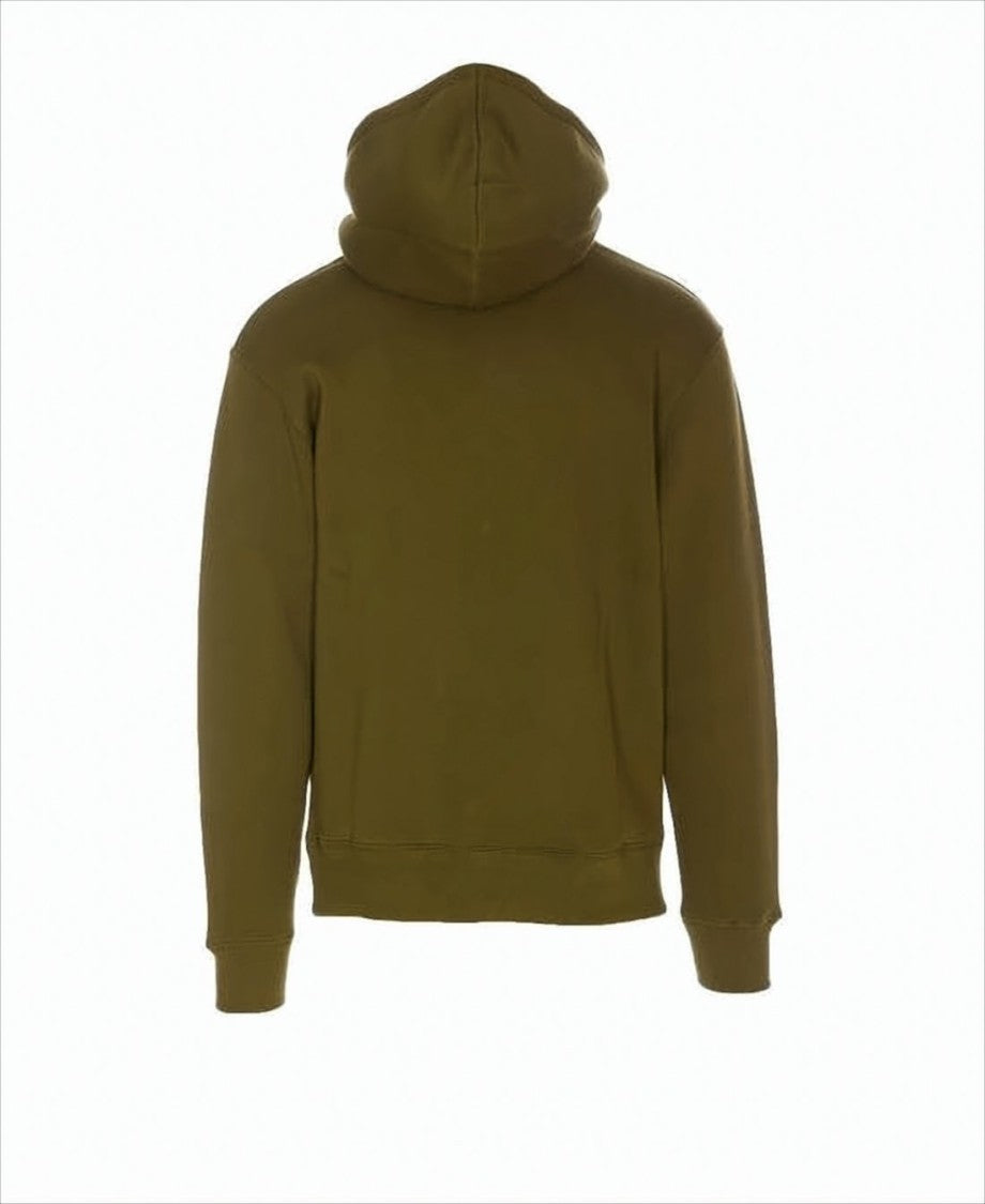 Maison Kitsuné Solid Olive Green Cotton Hoodie With Iconic Fox Emblem