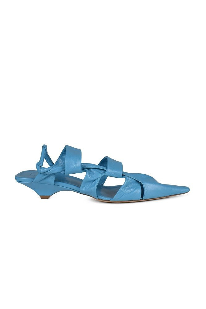 Bottega Veneta Pointed-Toe Blue Leather Sandals With Slingback Strap