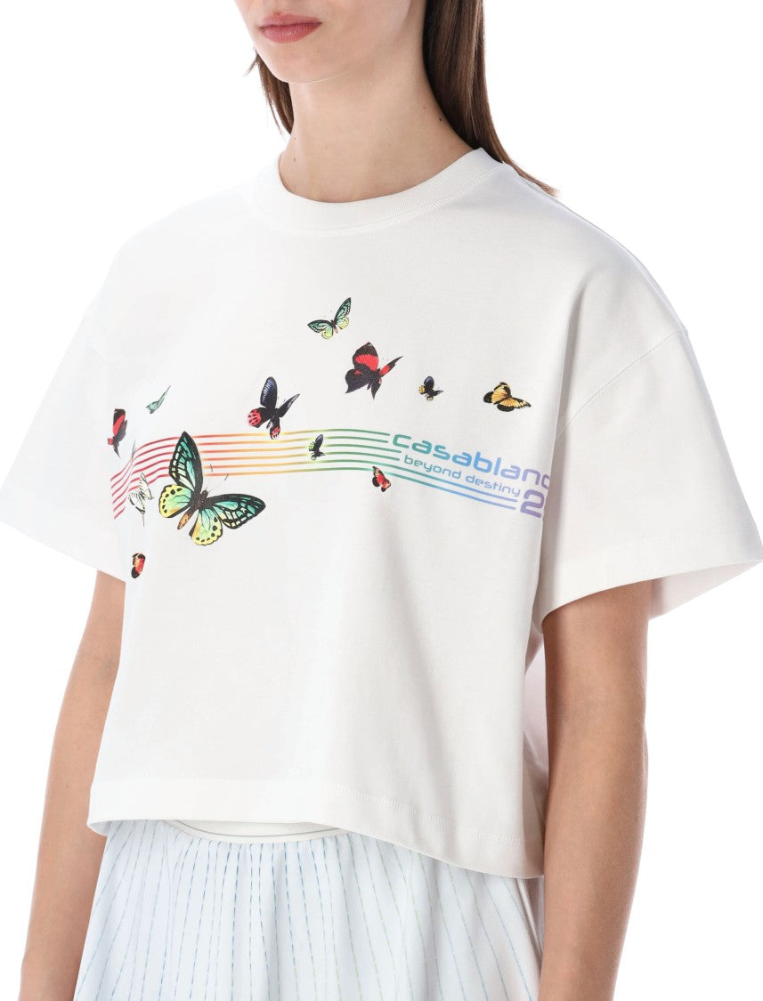 Casablanca Butterfly Cropped Cotton T Shirt