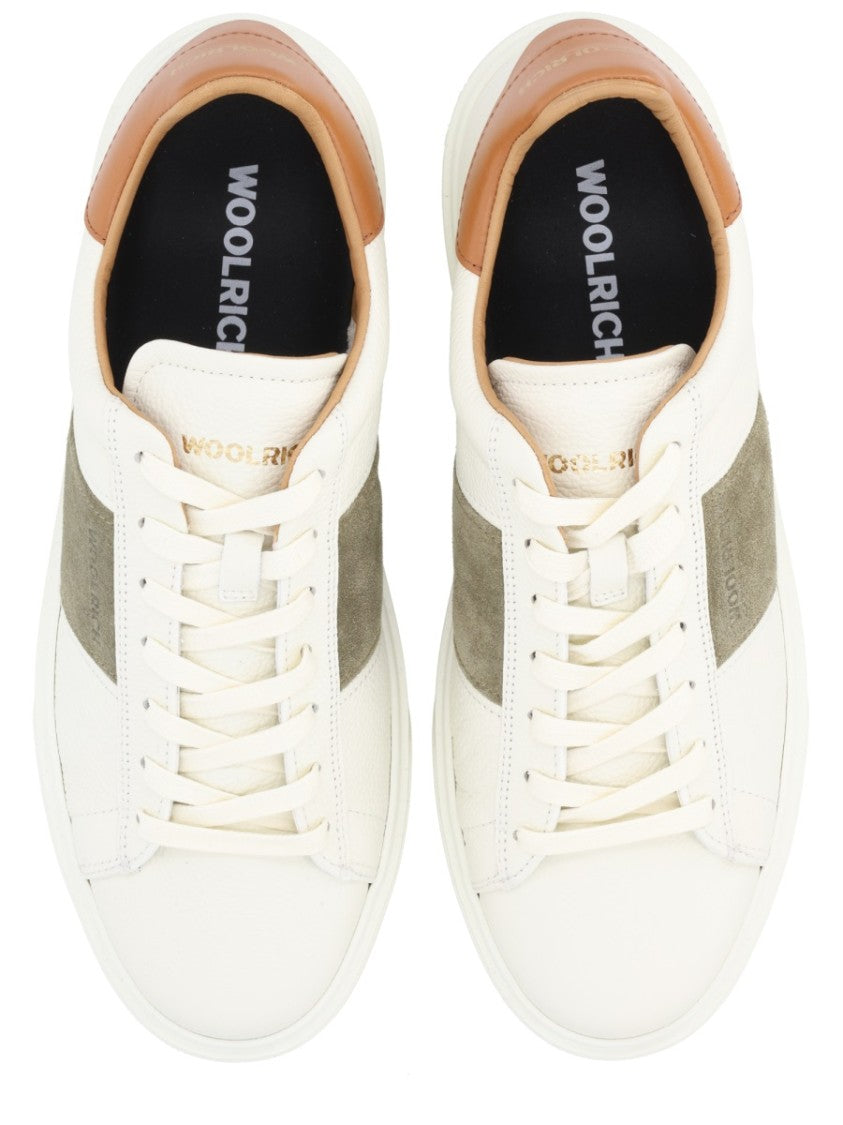 Woolrich Low-Top Sneakers With Olive Suede Accents And Tan Leather Detailing