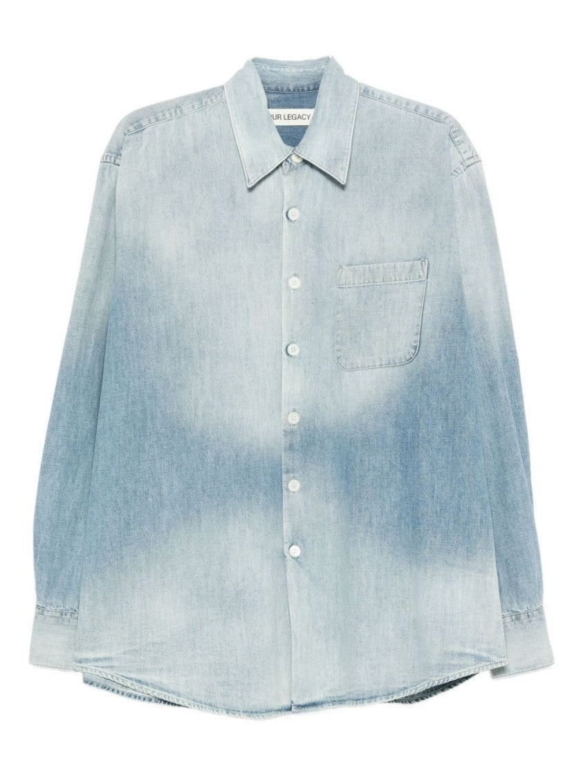 Our Legacy Washed Denim Casual Shirt With Point Collar