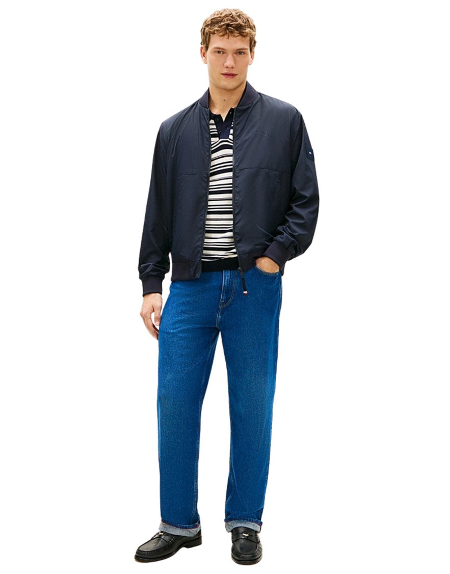 Tommy Hilfiger Water-Resistant Navy Bomber Jacket With Baseball Collar And Storm Flap