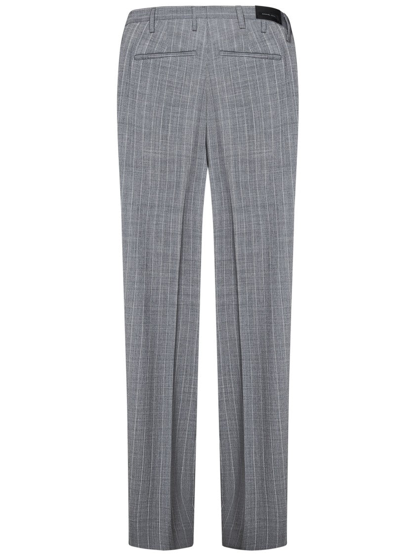 Michael Coal Pinstriped Grey Trousers With Slant Pockets