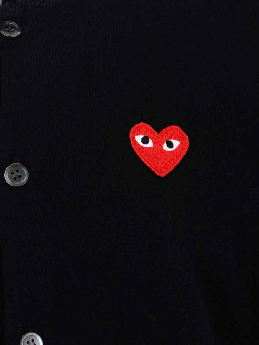 Comme Des Garçons Ribbed Contrast Logo Black Wool Cardigan