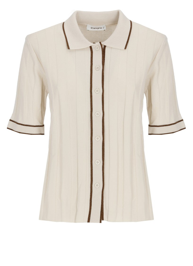 Kangra Beige Cotton Lurex-Trim Polo Shirt