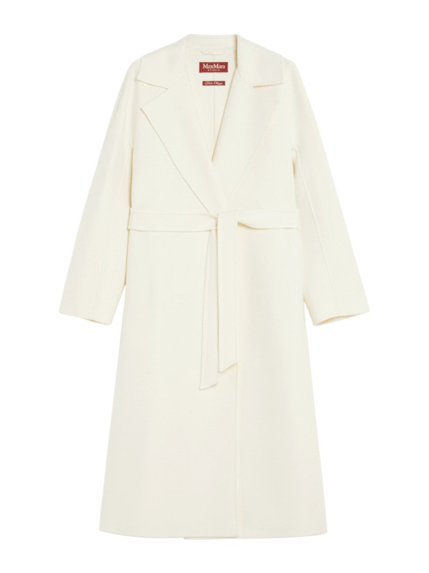 Max Mara Long White Coat With Wide Lapel