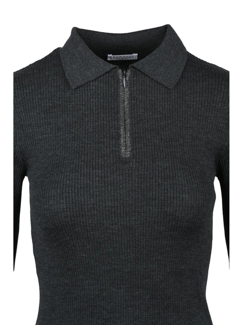 Brunello Cucinelli Grey Ribbed Virgin Wool-Blend Turtleneck Sweater