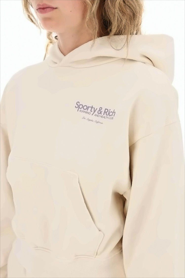 Sporty And Rich Cropped Light Beige Hoodie With Subtle Logo Print
