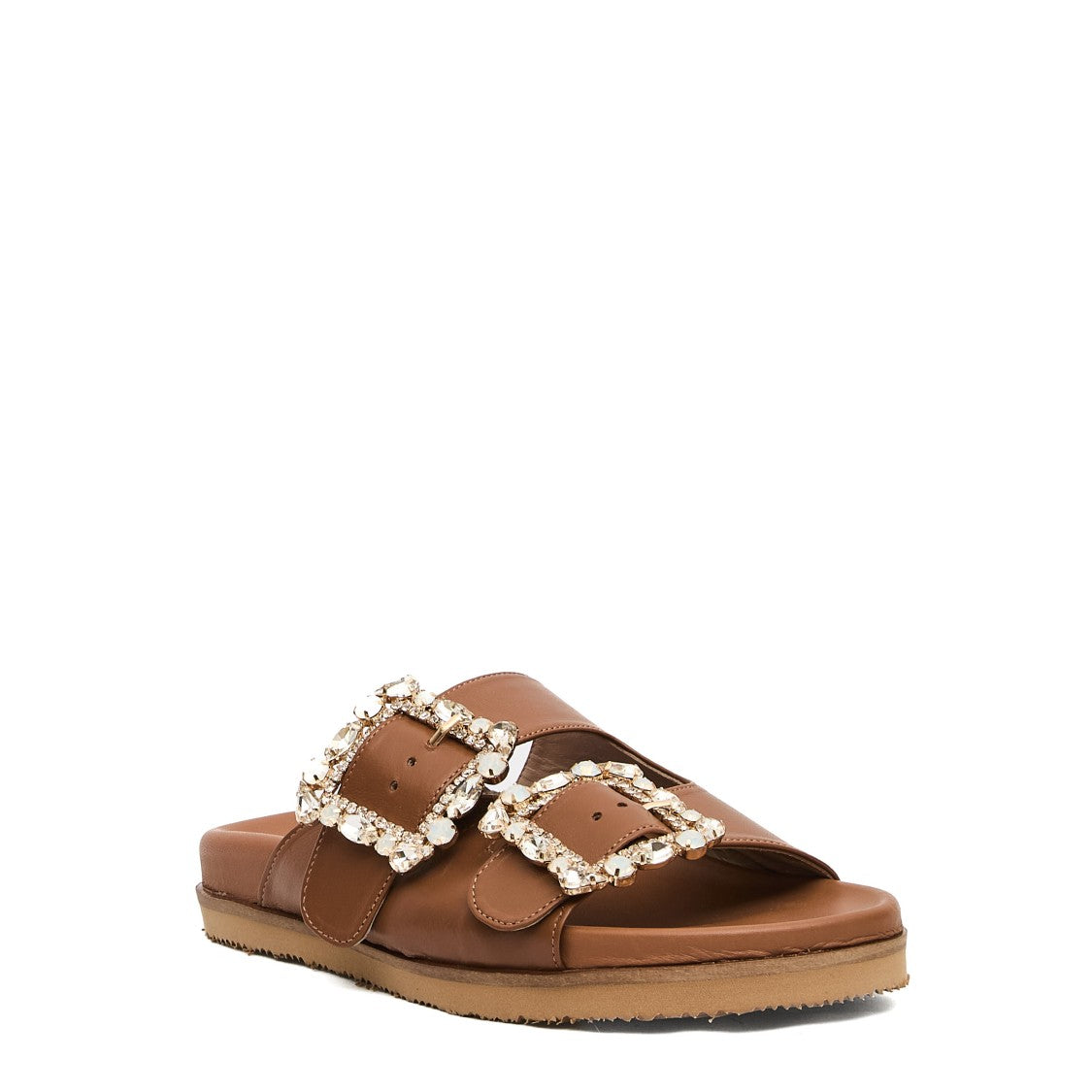 Paola Fiorenza Leather Slipper Buckles Rhinestones