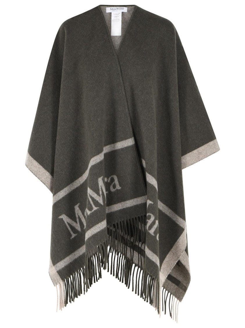Max Mara 'Hilde' Green Jacquard Wool Poncho