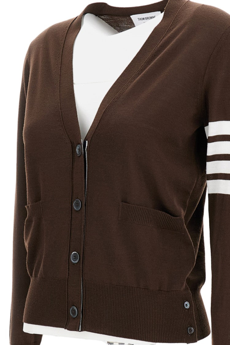 Thom Browne V-Neck Cardigan W/ 4 Bar In Fine Merino Wool