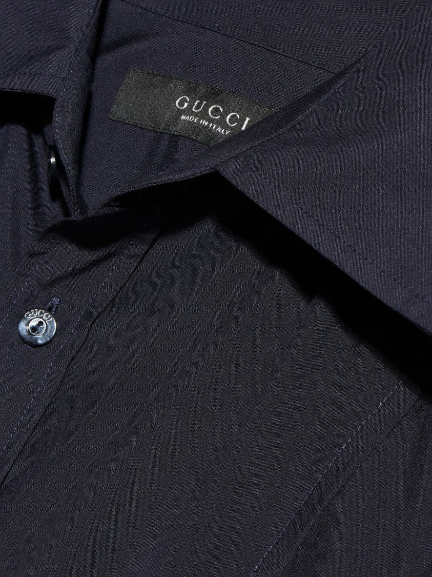 Gucci Dark Blue Silk Poplin Point-Collar Shirt