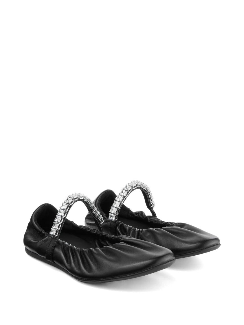 Jimmy Choo Soft Ruched Nappa Leather Ballerina Flats With Crystal Strap