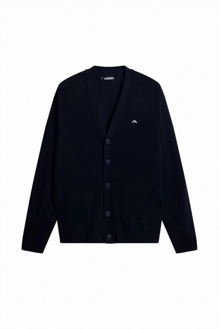 J Lindeberg V-Neck Cardigan In Smooth Merino Wool