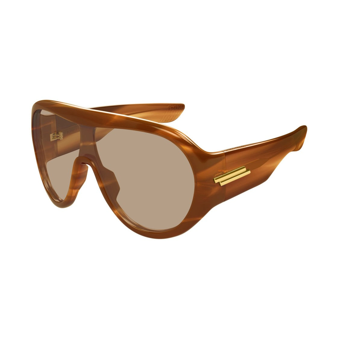 Bottega Veneta Bv1345s Oversized Shield Sunglasses With Glossy Tortoiseshell Frame