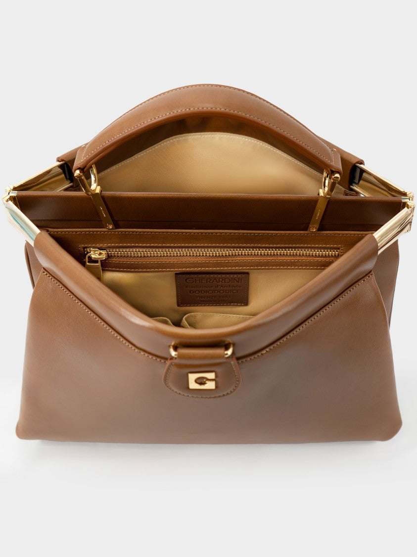 Gherardini 1212 Structured Warm Brown Polished Handbag