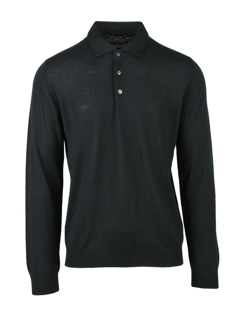 Magenta Black Merino Wool Knit Polo