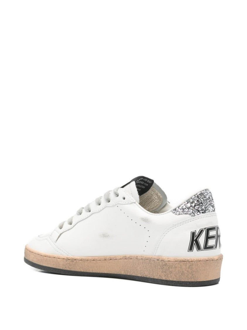 Golden Goose Textured White Leather Low-Top Sneakers With Glitter Accents