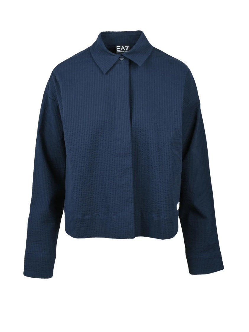 Ea7 Emporio Armani Blue Cotton Elastane Short Shirt
