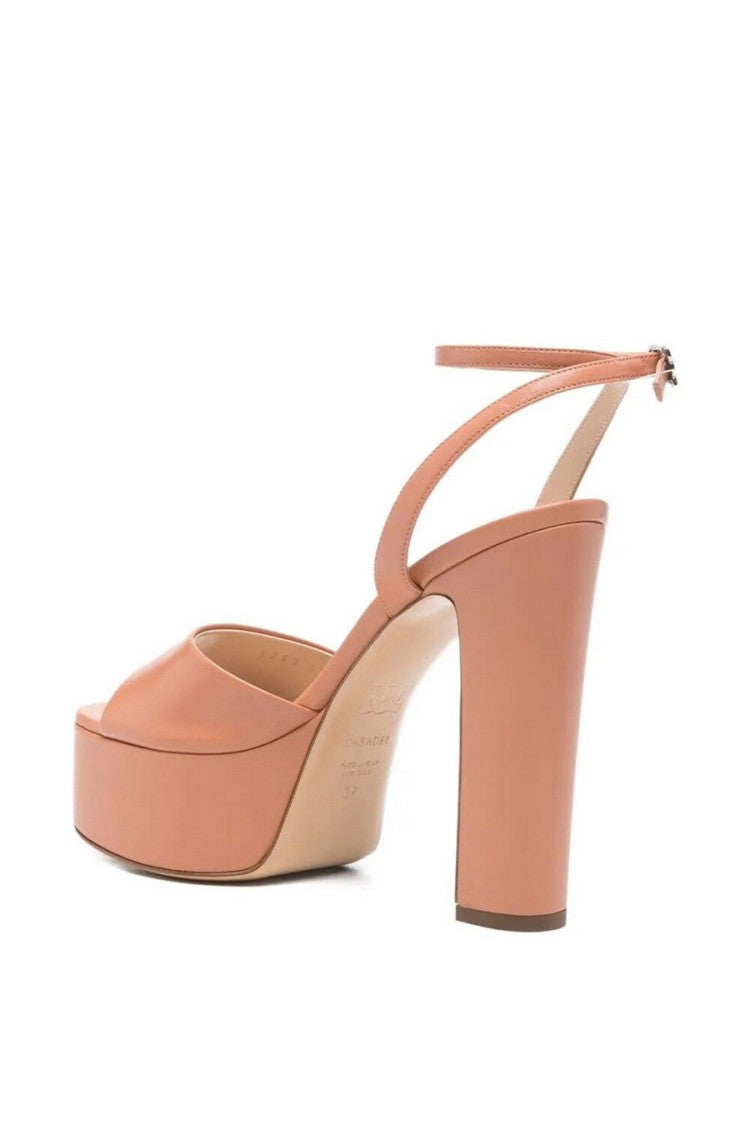 Casadei Pink Leather Platform Ankle-Strap Sandals
