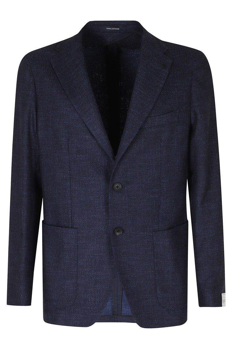 Tagliatore Blue Single-Breasted Silver Embellishment Wool-Blend Blazer