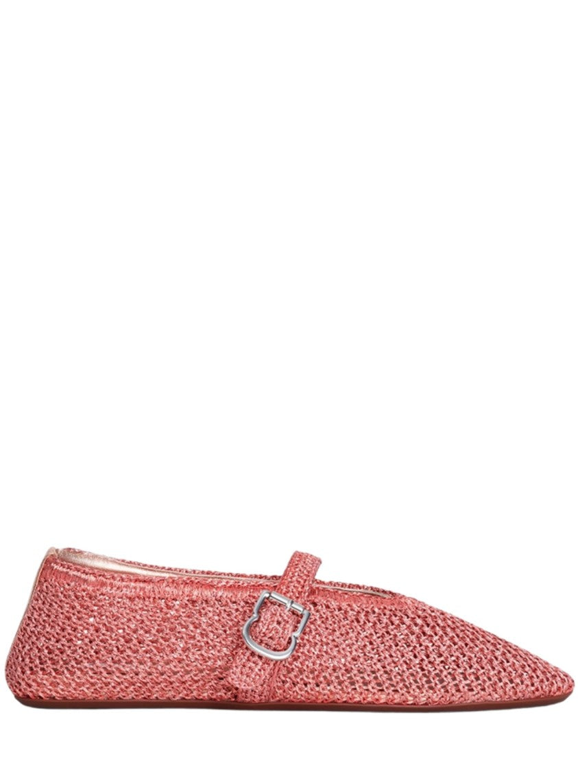 Alaïa Pink Rounded Toe Metallic Mesh Flats