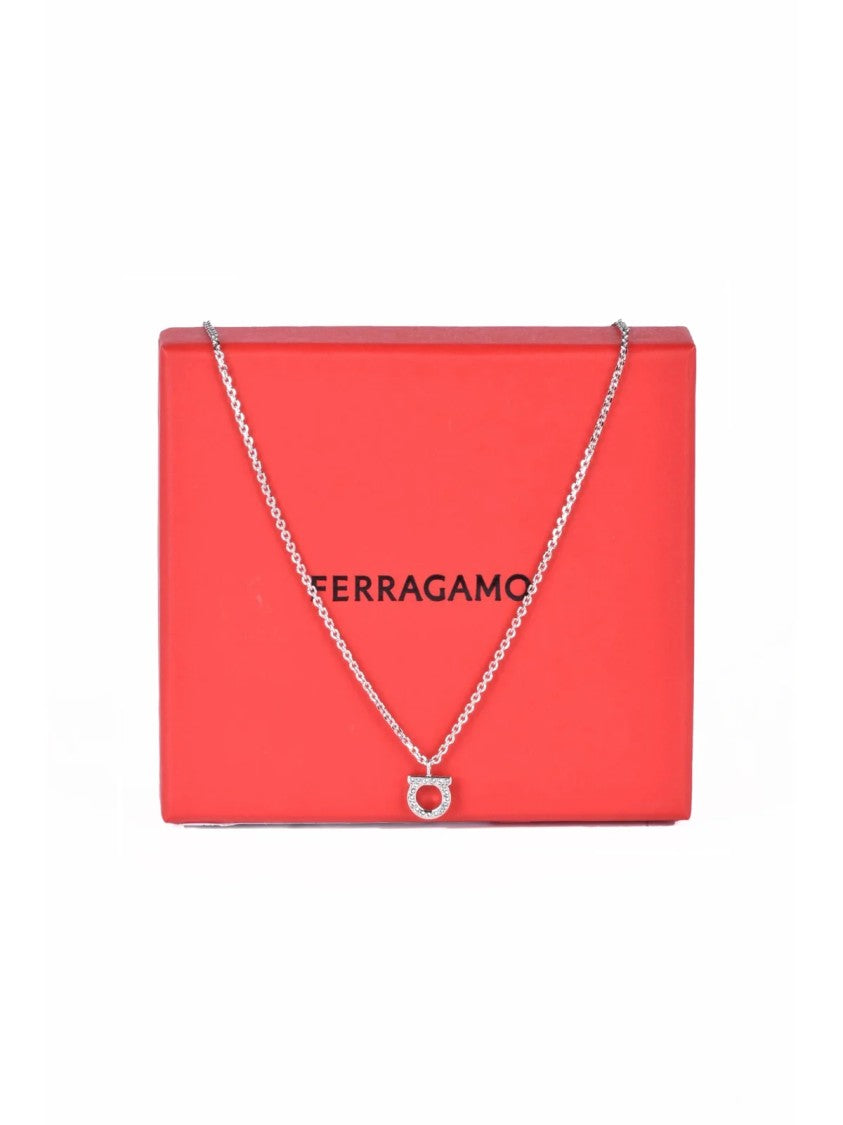 Ferragamo Silver-Tone Brass Necklace With Polished Pendant