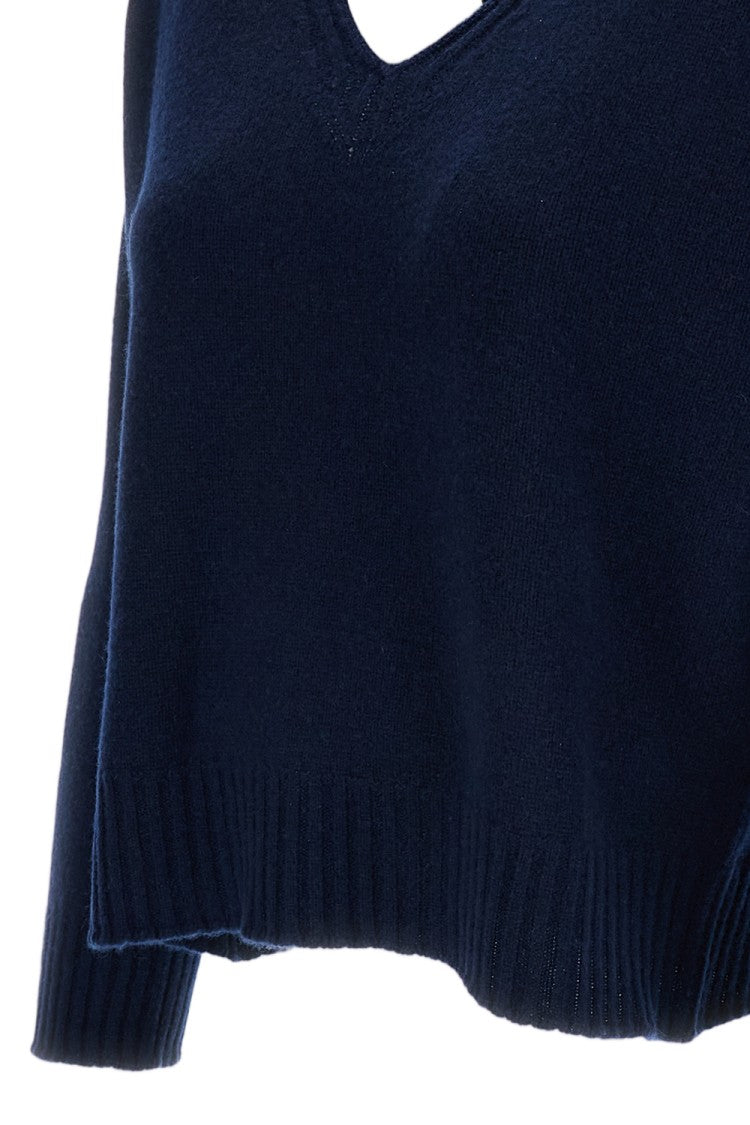 Drumohr Boxy Cut Cashmere Sweater With Ribbed V-Neck