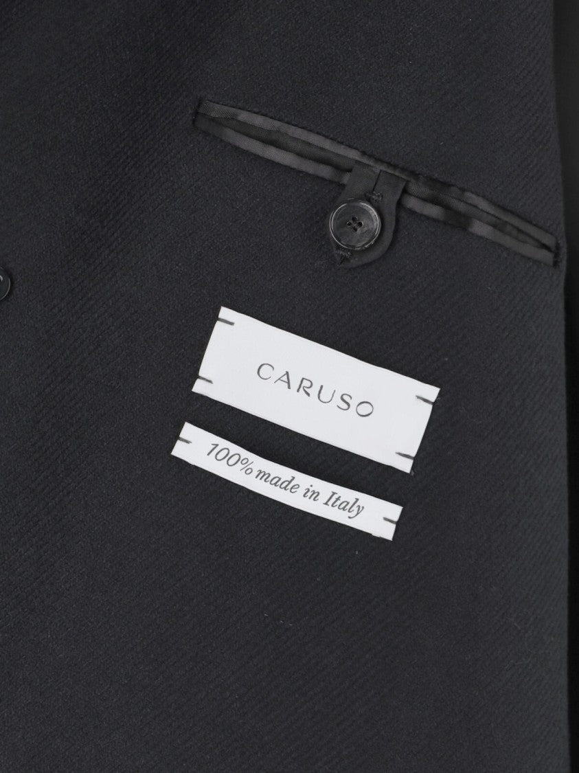 Caruso Foscari Black Hooded Wool Coat