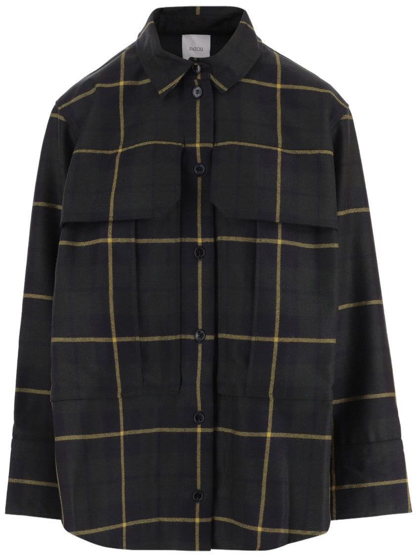 Patou Multi Checked Flap-Pocket Wool Casual Shirt