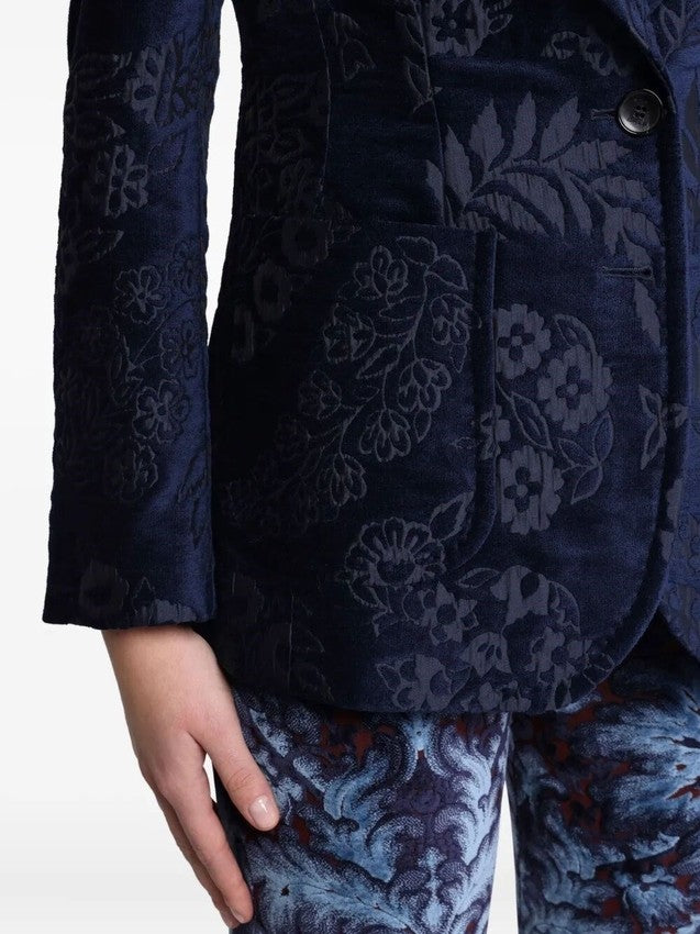 Etro Single-Breasted Velvet Jacket With Jacquard Floral Pattern