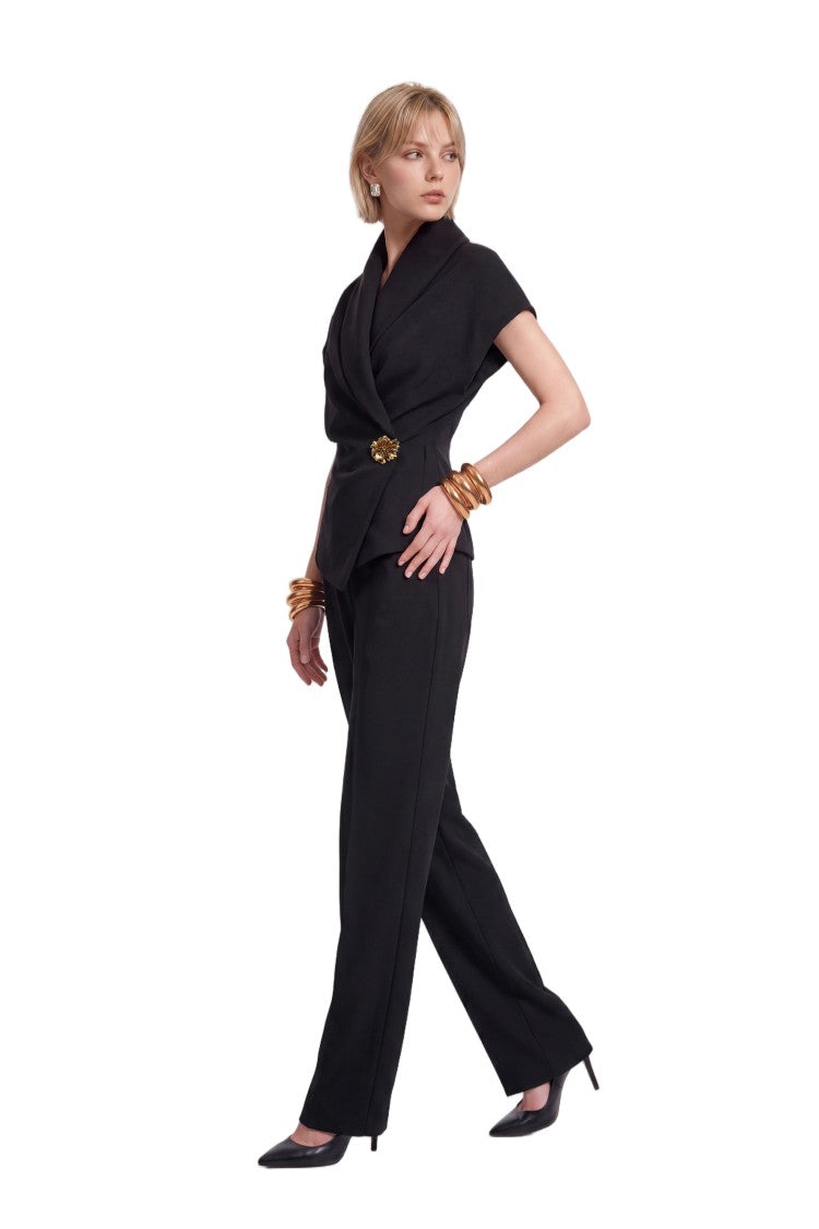 Saiid Kobeisy Smooth Gabardine Satin Straight Leg Pants With Tailored Fit