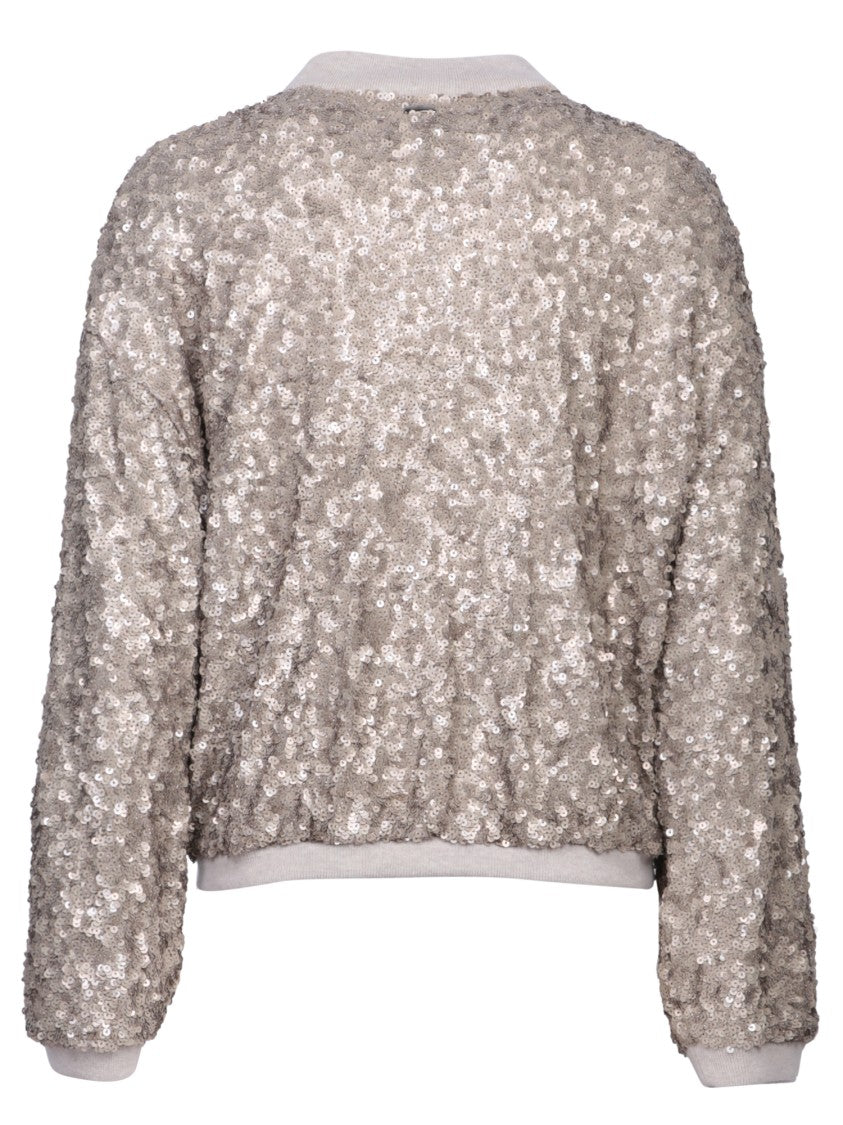 Herno Cropped Silver Sequin Bomber Jacket