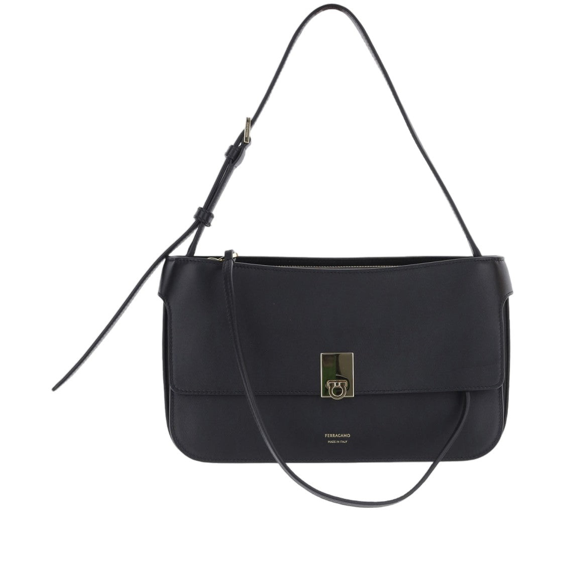 Salvatore Ferragamo Rectangular Black Leather Shoulder Bag With Adjustable Handle