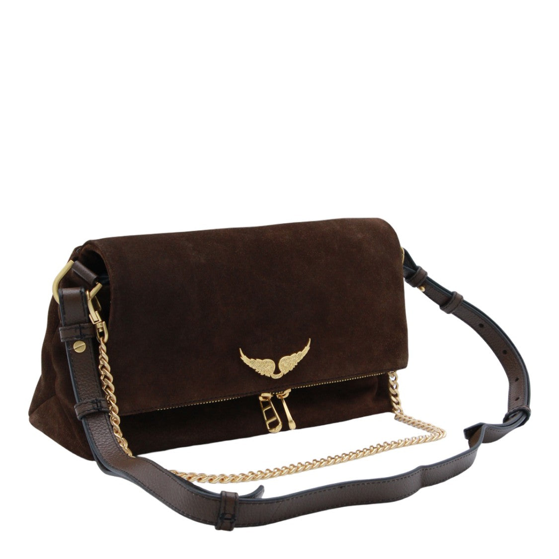 Zadig & Voltaire Structured Brown Suede Handbag With Gold Accents