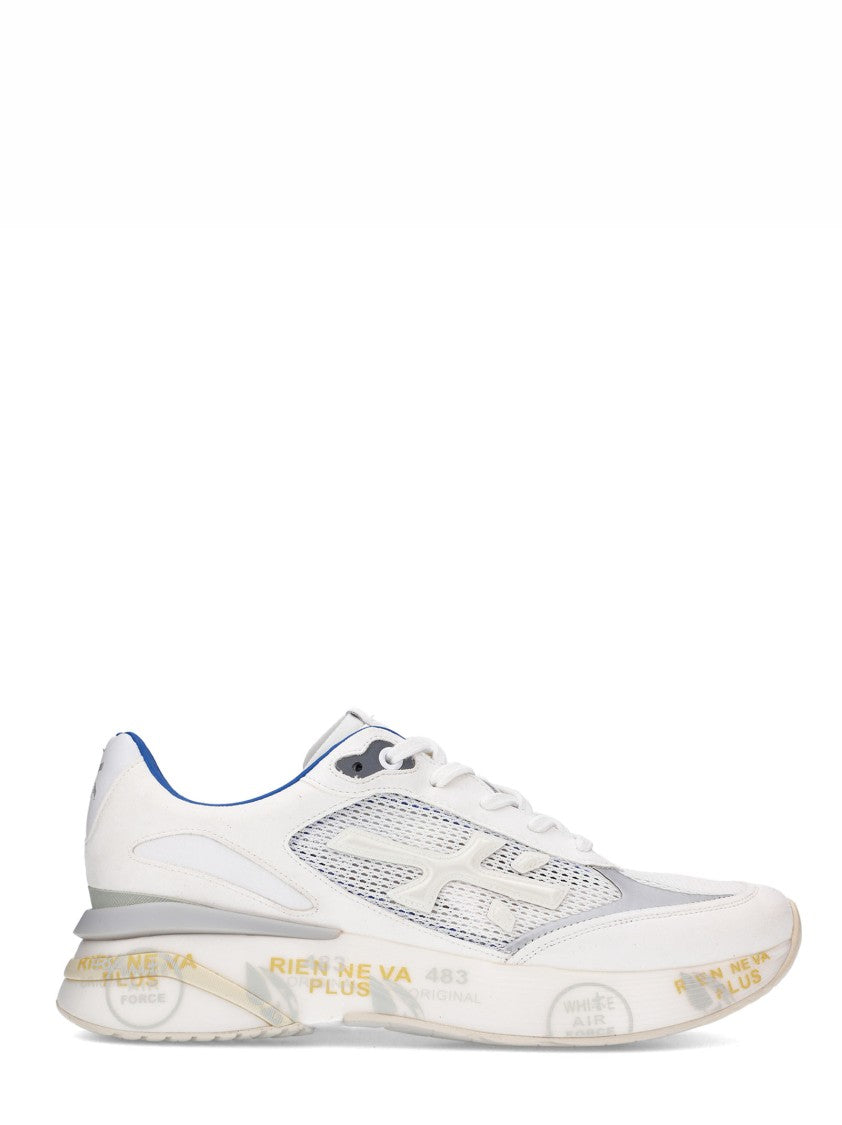 Premiata Technical Fabric Suede White Round-Toe Sneakers