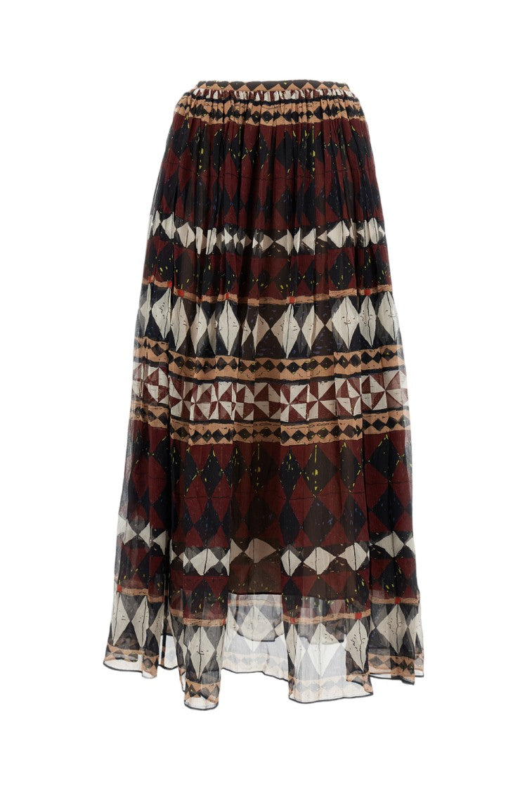 Into The East Asymmetrical Pleated Maxi Skirt With Geometric Print