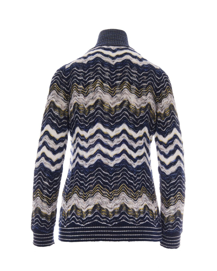 Missoni Mock Neck Knit Top With Multicolored Wavy Pattern