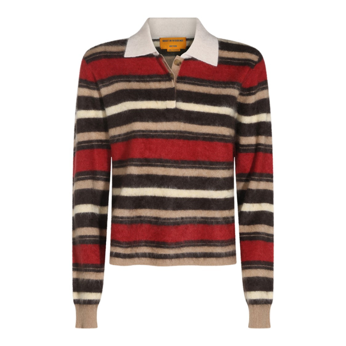 Guest In Residence Relaxed Striped Long-Sleeve Cashmere Polo Shirt